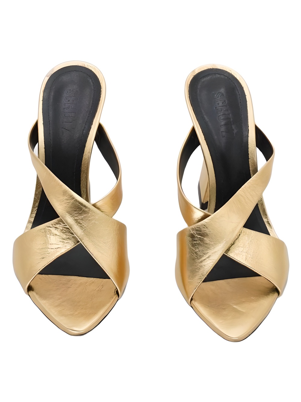Schutz Glenda Gold Metallic Crisscross Block Heel Sandals Size 6.5B - Picture 5 of 6